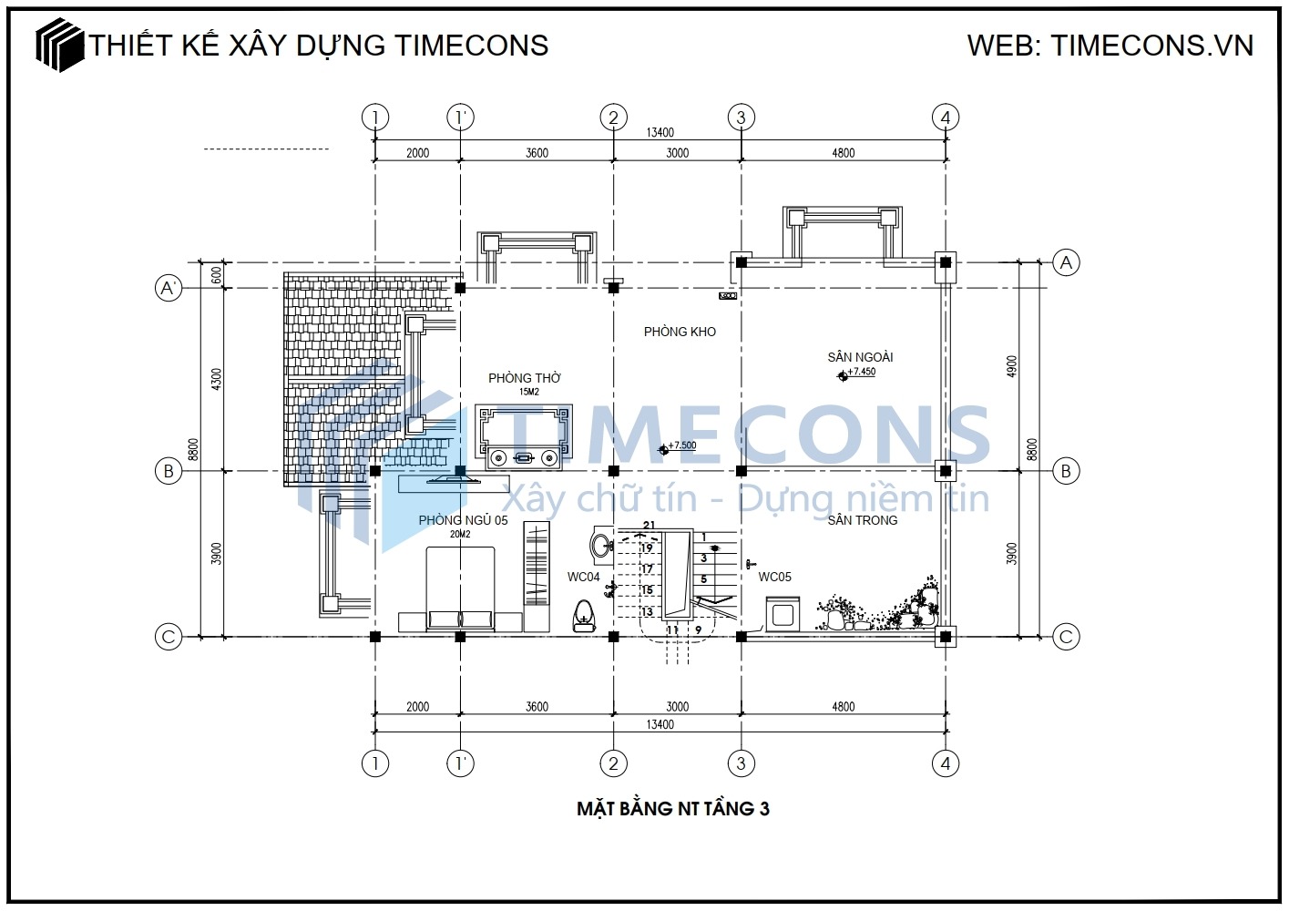 [TCBTCD011-MT] Bản vẽ biệt thự 3 tầng mái Thái - 03