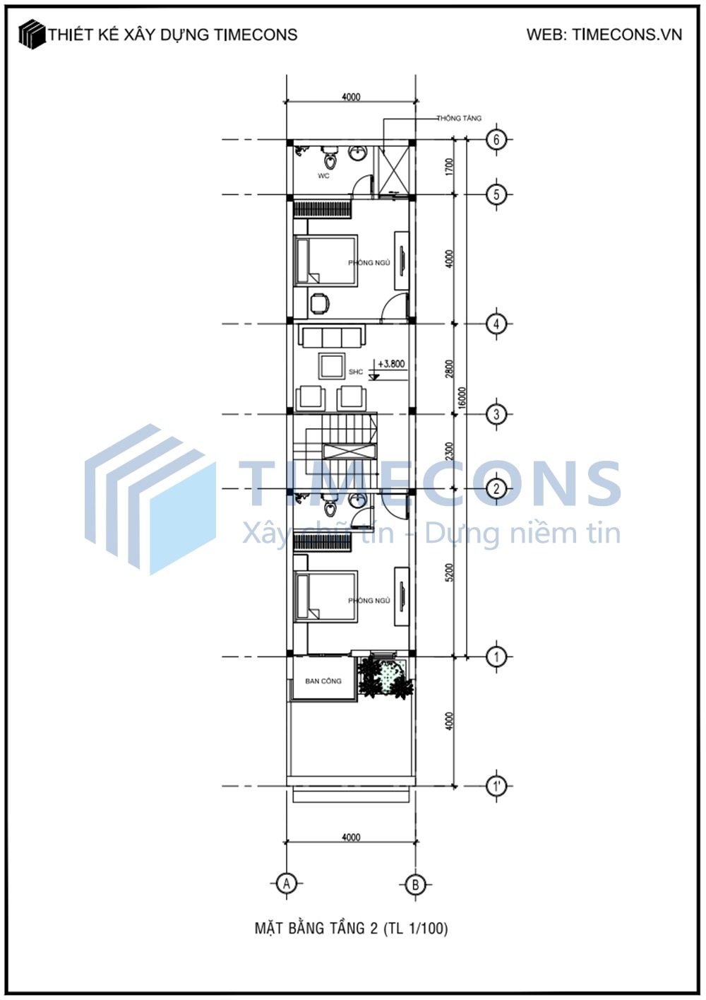[TCNP004] Bản vẽ mẫu nhà phố 2 tầng Timecons - 02