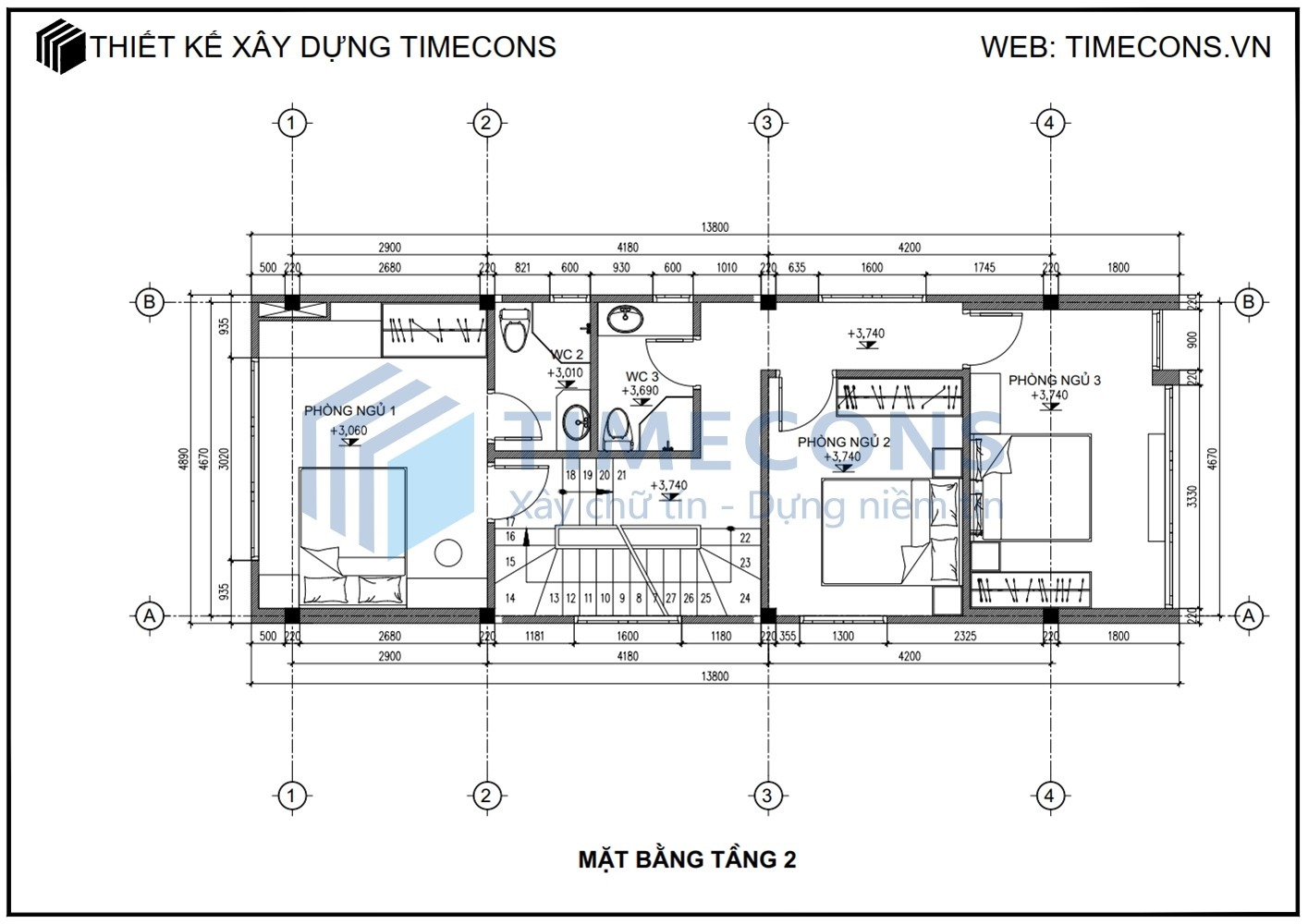 [TCNP012] Bản vẽ mẫu nhà phố 3 tầng Timecons - 02