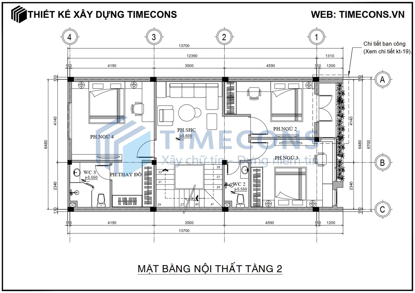 [TCNP015] Bản vẽ mẫu nhà phố 3 tầng Timecons - 03