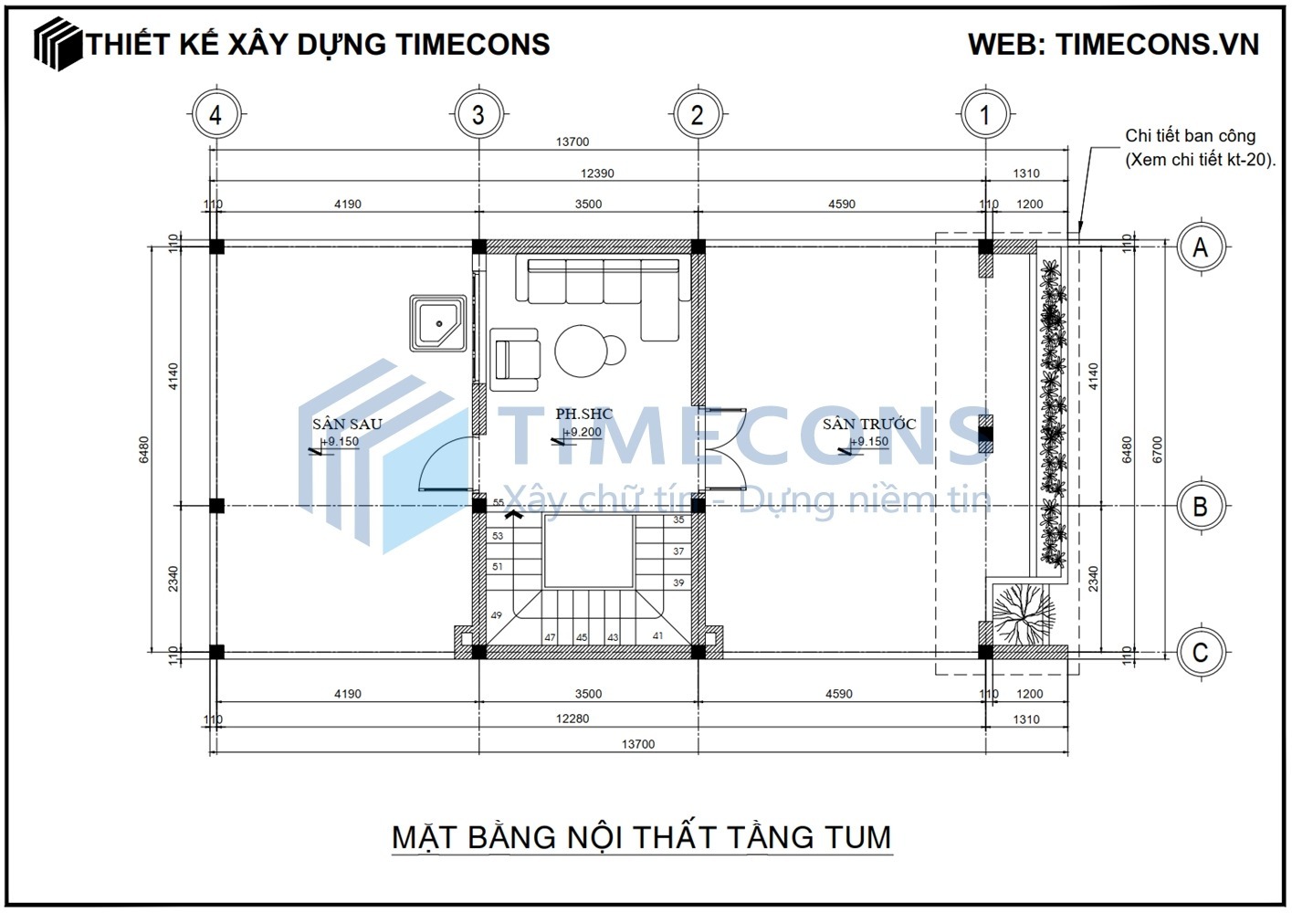 [TCNP015] Bản vẽ mẫu nhà phố 3 tầng Timecons - 04